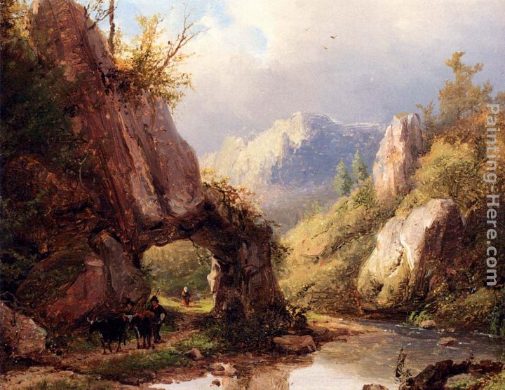 A Mountain Valley With A Peasant And Cattle Passing Along A Stream painting - Johann Bernard Klombeck A Mountain Valley With A Peasant And Cattle Passing Along A Stream art painting